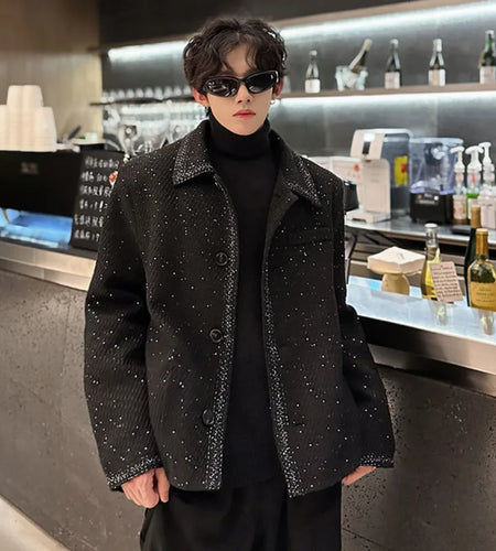 Korean Style Men's Jacket Luminous Turn-down Collar Male Short Coat 2024 Winter Single Breasted Jackets New Chic 9C9030