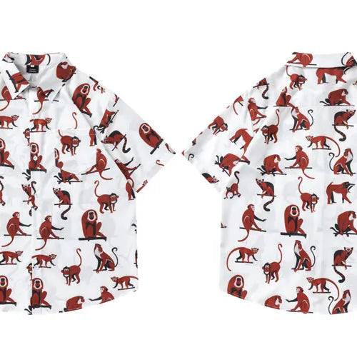 Load image into Gallery viewer, Harajuku Hawaiian Shirts Cartoon Monkey Graphic Printed Blouse Men Summer Casual Baggy Short Sleeve Button Up Beach Shirt Tops
