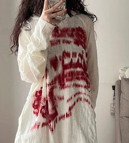 Ropa Mujer Oversized T Shirts for Women Print Long Sleeve Punk Camisetas Y2k Tops Hooded Casual Fashion Tshirts Korean Tees