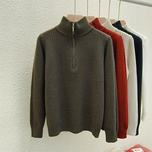 Load image into Gallery viewer, Simplicity 2024 Autumn Winter Solid Velvet Elegant Festival Sweater Korean Fashion Women Long Sleeve Half Zipper Knit Tops Thick
