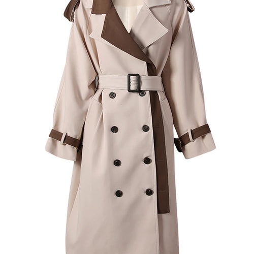 Load image into Gallery viewer, Women Beige Color-block Big Size Long Trench New Lapel Long Sleeve Windbreaker Fashion Tide Spring Autumn 2025 2DA7020
