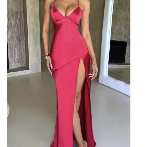 Load image into Gallery viewer, Sexy Strapless Satin Maxi Dress Women Open Back High Slit Slim Dress Women 2024Spring Summer Elegant Party Club Vestidos
