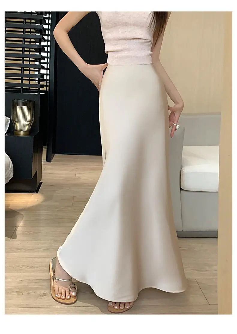 Vintage Fashion 2024 Spring Summer New Solid High Waist Fishtail Long Skirts Women Simplicity Festival Vacation Half Skirt Trend