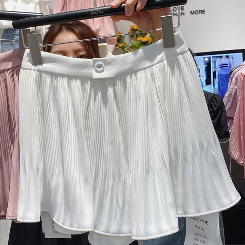 Load image into Gallery viewer, Women Sweet Black White Vacation Zipper Pleated Short Pant Summer Pink High Waist Wide Leg A-line Mini Shorts Casual Simplicity
