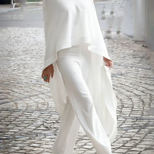 Load image into Gallery viewer, Women&#39;s Two Pieces Pants Set 2025 Spring Summer High-Neck High-Low Loose Tops &amp; Wide Leg Mactching Suits Sets Female
