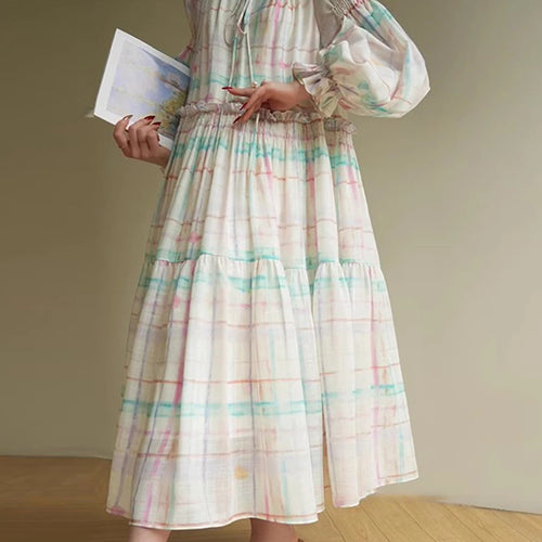 Load image into Gallery viewer, Hit Color Loose Casual Dresses For Women V Neck Long Sleeve High Waist Temperament Dress Female Fashion Style New
