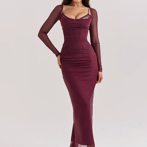 Load image into Gallery viewer, Elegant Sheer Long Sleeve Sexy Maxi Dress For Women Fashion Mesh Strapless Backless Club Party Sexy Long Dress 2024
