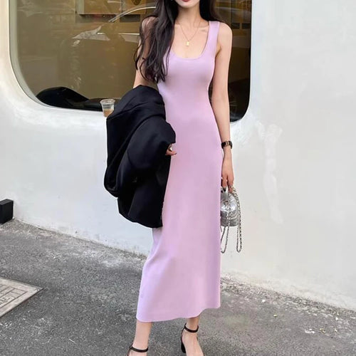Load image into Gallery viewer, High Quality Ribbed Thick Knitted Maxi Dress For Women 2023 Sexy Bodycon Long Dress Sundress Ladies Pink Wrap Dresses C-024
