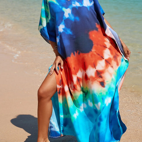 Load image into Gallery viewer, Colorful Kaftan Tunic Beach Cover Up Cover-ups Beach Dress Beach Wear Beachwear Loose Maxi Dress Female Women V4428
