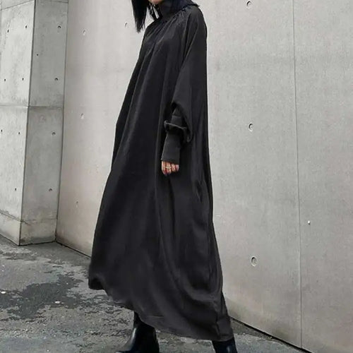 Load image into Gallery viewer, Women Gray Brief Long Big Size Elegant Dress New Turtleneck Long Sleeve Loose Fit Fashion Tide Spring Autumn 2025 1DH0252
