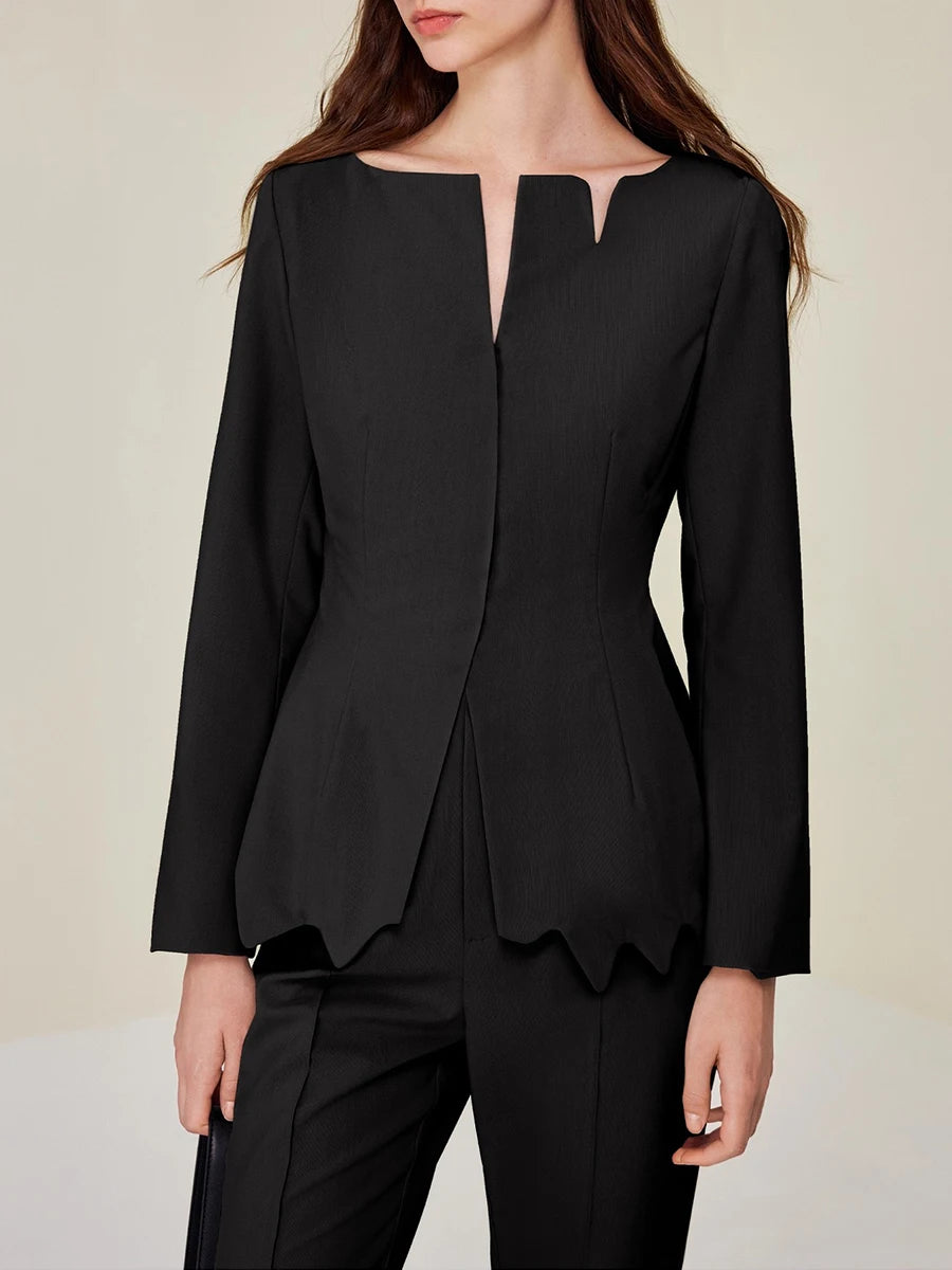 Solid Slimming Two Piece Sets for Women V Neck Long Sleeves Irregular Top High Waist Pant Elegant Set Female New