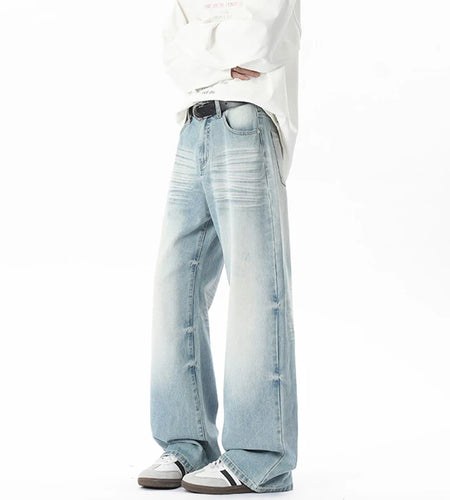 Men's Jeans New Summer American Style Tie Flower Cat Beard Stylish Straight Leg Denim Pants Male Casual Trousers 9W1809