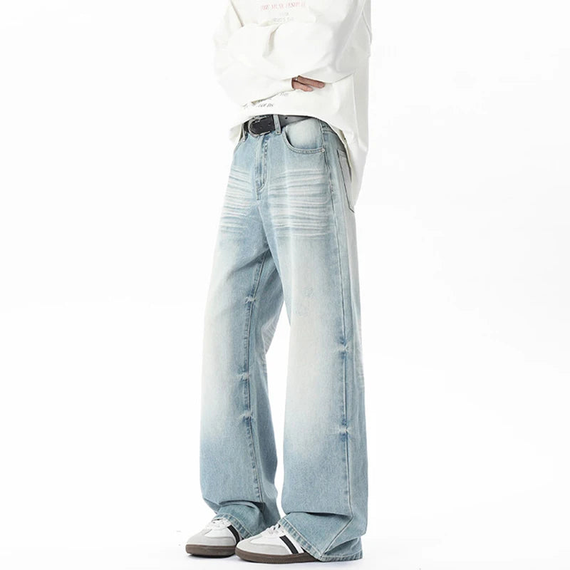 Men's Jeans New Summer American Style Tie Flower Cat Beard Stylish Straight Leg Denim Pants Male Casual Trousers 9W1809