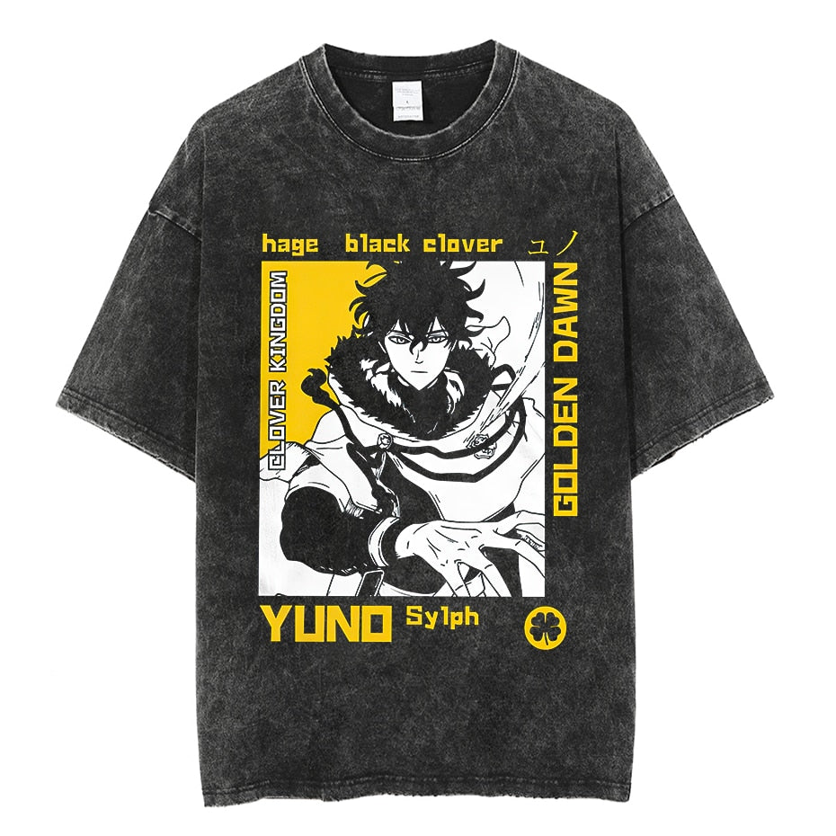 Vintage Washed Tshirts Anime T Shirt Harajuku Oversize Tee Cotton fashion Streetwear unisex top v1