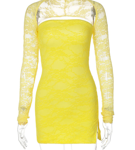 Solid Long Sleeve Backless Patchwork Flower Print Mesh Slit Sexy Slim Mini Dress Women Fashion Outfits Festival Party