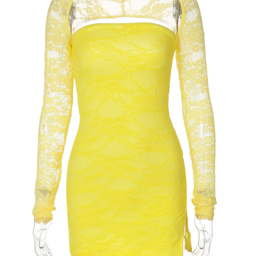 Load image into Gallery viewer, Solid Long Sleeve Backless Patchwork Flower Print Mesh Slit Sexy Slim Mini Dress Women Fashion Outfits Festival Party
