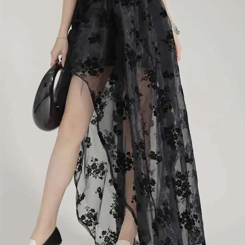 Load image into Gallery viewer, High Waist Black Lace Organza Perspective A-line Half-body Skirt Women Fashion Tide New Spring Autumn 2025 1DH6041
