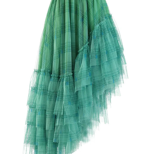 Load image into Gallery viewer, High Elastic Waist Red Plaid Mesh Irregular Long Casual Half-body Skirt Women Fashion Tide New Spring Autumn 2025 1DF1247
