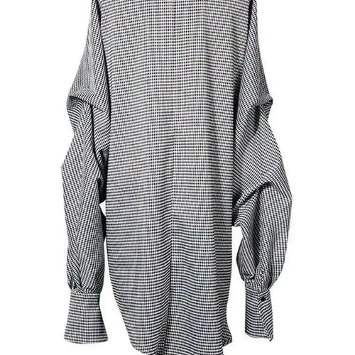 Load image into Gallery viewer, Women Black Plaid Irregular Stitch Big Size Dress New V-Neck Long Sleeve Loose Fit Fashion Tide Spring Autumn 2025 JG892
