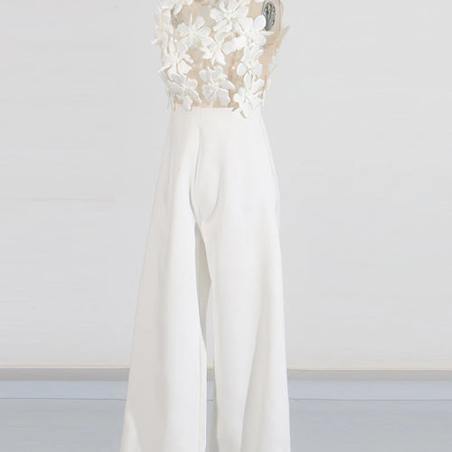 Load image into Gallery viewer, Solid Spliced Appliques Slimming Dresses For Women V Neck Sleeveless High Waist Temperament Jumpsuit Female Fashion
