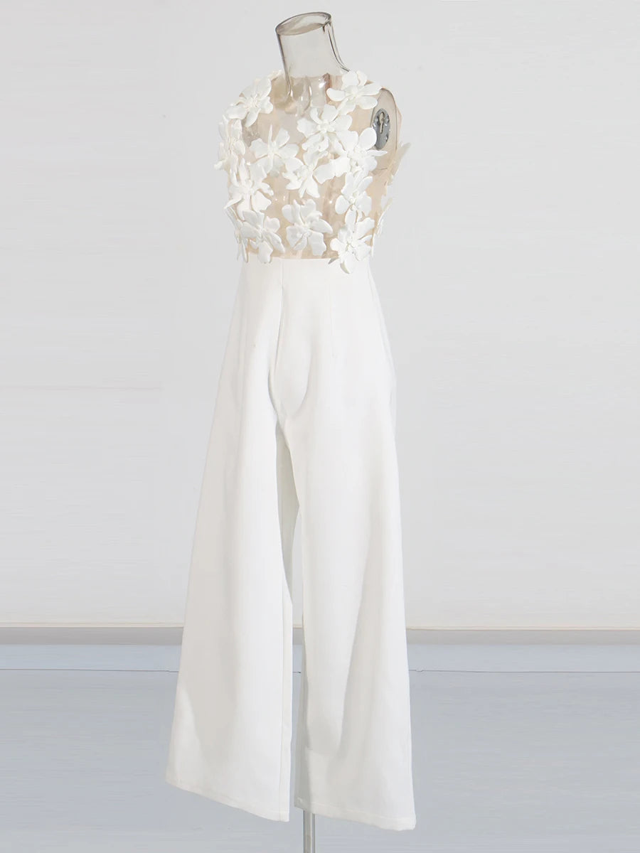 Solid Spliced Appliques Slimming Dresses For Women V Neck Sleeveless High Waist Temperament Jumpsuit Female Fashion