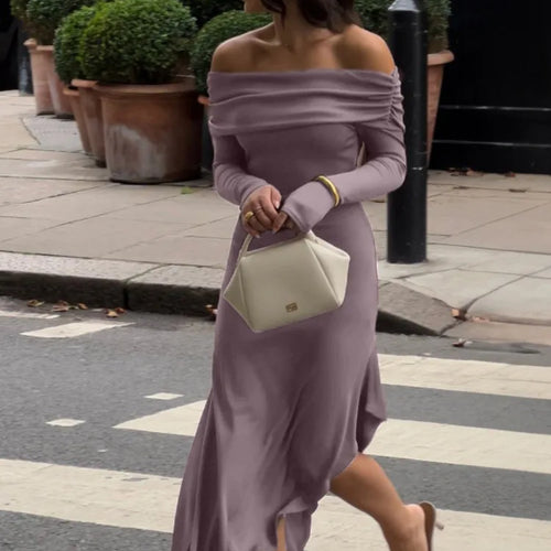 Load image into Gallery viewer, Elegant Off Shoulder Bodycon Long Sleeve High Split Party Evening Dress Women 2025 Spring New Slim Irregular Vestido
