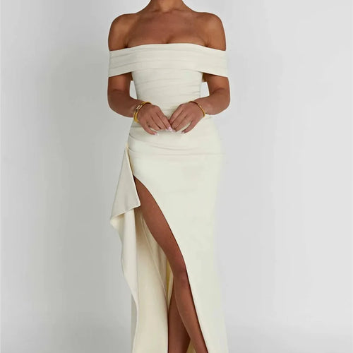 Load image into Gallery viewer, Elegant Off-shoulder High Split Maxi Dress Women Fashion Strapless Sleeveless Backless Bodycon Club Party Sexy Dress
