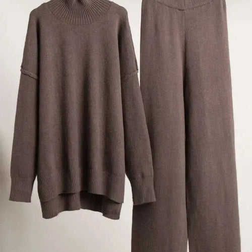 Load image into Gallery viewer, Big Size Red Sweater Wide Leg Pants Two Piece Suit New Turtleneck Long Sleeve Women Fashion Spring Autumn 2025 1DH8550
