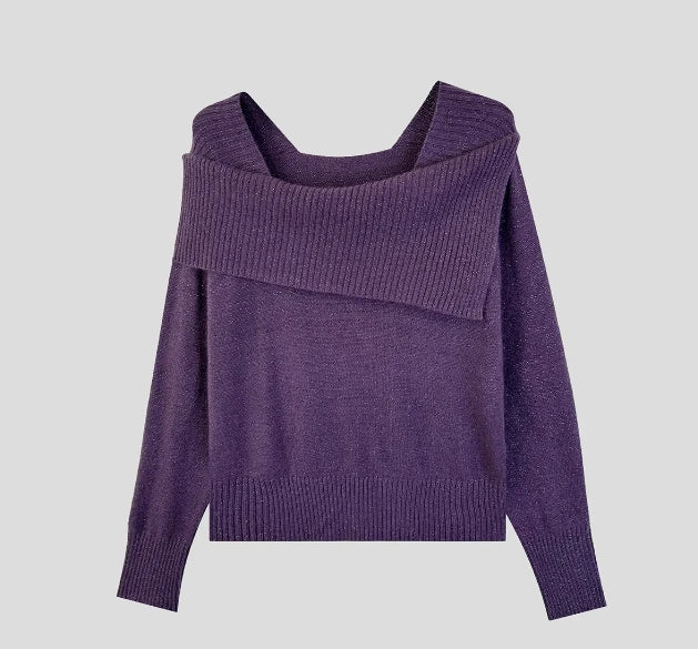 Korean Version Solid Square Neck Loose Cotton Crochet Sweater Autumn Winter Women Long Sleeve Casual Warm Pullover Tops Popular