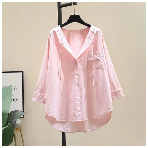 Load image into Gallery viewer, Fashion Women Shirts And Blouses 2023 Feminine Blouse Top Long Sleeve Casual White Hooded Collar Women Loose Blouses

