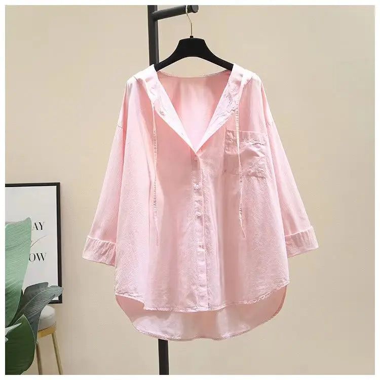 Fashion Women Shirts And Blouses 2023 Feminine Blouse Top Long Sleeve Casual White Hooded Collar Women Loose Blouses