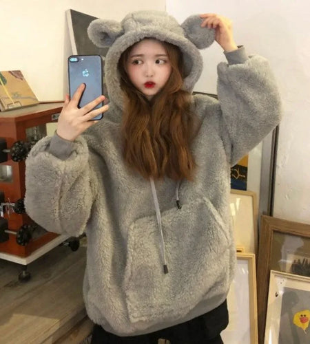2024 Women Clothing Oversized Hoodies Y2k Tops Streetwear Rabbit Ears Hooded Sweatshirts Thicked Casual Chic Hoodie Ropa Mujer