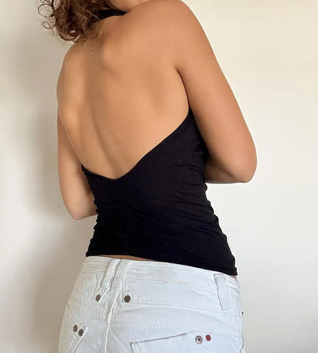 y2k Crop Top Women Summer Clothing Sequins Sleeveless Backless Halter Tshirt Vest Fairy Grunge Clothes 2000s Streetwear