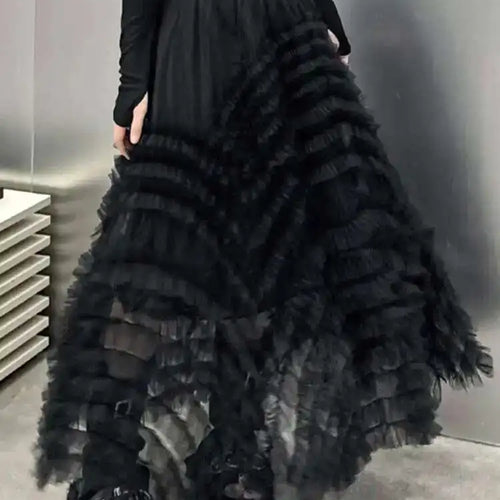 Load image into Gallery viewer, High Elastic Waist Black Layers Mesh Shaped Elegant Half-body Skirt Women Fashion Tide New Spring Autumn 2025 1DH4808
