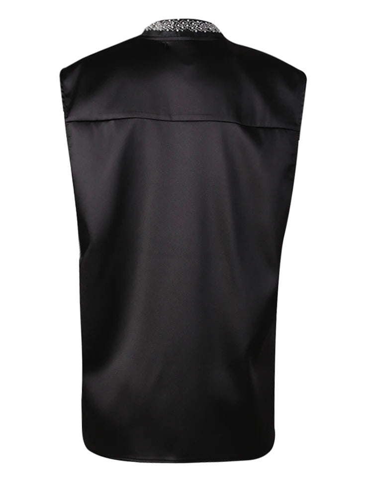 Women Pearl Nailed Rhinestones Elegant Big Size Blouse New V-neck Sleeveless Shirt Fashion Tide Spring Summer 2025 CPG306