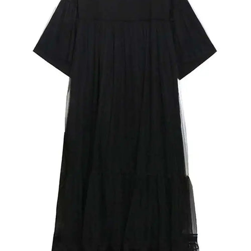 Load image into Gallery viewer, Women Black Mesh Spliced  Elegant Big Size Midi Dress New Round Neck Short Sleeve Fashion Tide Spring Summer 2025 1DH5056
