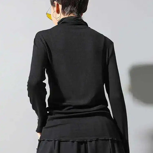 Load image into Gallery viewer, Women Black High Elastic Letter Slim Casual T-shirt New Turtleneck Long Sleeve Fashion Tide Spring Autumn 2025 1DF4640
