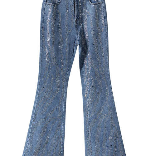 Load image into Gallery viewer, High Waist Blue Denim Long Rhinestones Shining Flare Jeans New Women Trousers Fashion Tide Spring Autumn 2025 7AB9027
