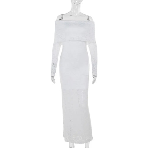 Load image into Gallery viewer, Lace Off-shoulder Sexy Maxi Dress For Women White Strapless Long Sleeve Backless Bodycon Club Party Sexy Long Dress
