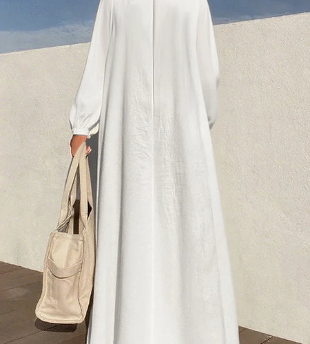 Woman Spring Fall Solid Color Original Creation Maxi Dresses 2025 Long Sleeves Loose Zipper Casual Dress Female Clothes