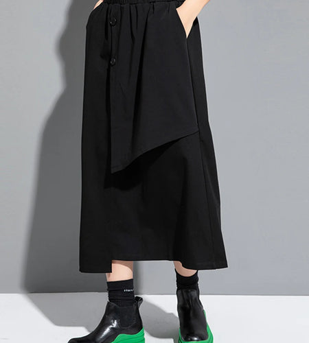 High Elastic Waist Black Irregular Spliced A-line Half-body Skirt Women Fashion Tide New Spring Autumn 2025 1DJ1268