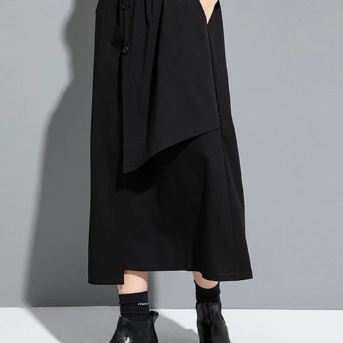 Load image into Gallery viewer, High Elastic Waist Black Irregular Spliced A-line Half-body Skirt Women Fashion Tide New Spring Autumn 2025 1DJ1268
