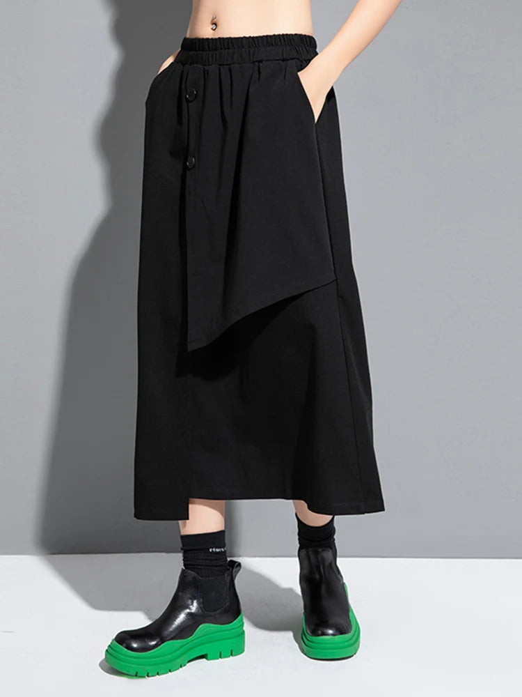 High Elastic Waist Black Irregular Spliced A-line Half-body Skirt Women Fashion Tide New Spring Autumn 2025 1DJ1268