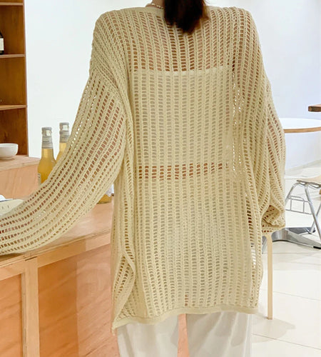 Green Hollow Out Big Size Knitting Sweater Round Neck Long Sleeve Women Pullovers New Fashion Spring Autumn 2025 1DJ1621
