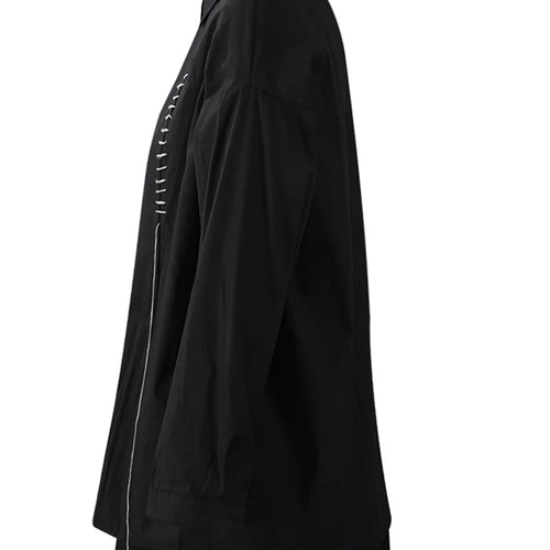 Load image into Gallery viewer, Women Black Topstitched Irregular Big Size Blouse New Lapel Long Sleeve Shirt Fashion Tide Spring Autumn 2025 30A2056
