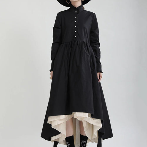 Load image into Gallery viewer, Women Black Layers Irregular Long Elegant Dress New Stand Collar Long Sleeve Fashion Tide Spring Autumn 2025 1DH9894
