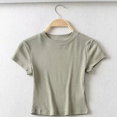Load image into Gallery viewer, Summer Sexy Women O-neck Short-sleeve T-shirt Slim Elastic Skinny Crop Tops
