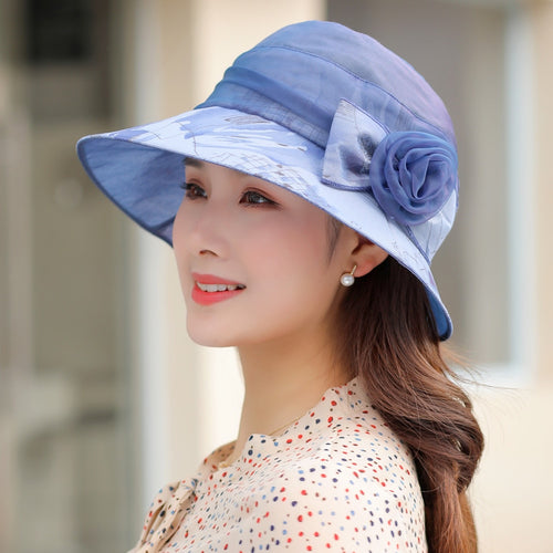 Load image into Gallery viewer, Woman Summer Hats With Visor Hat Fashion Mesh Flower Design Sun Hat Travel Bucket Hat
