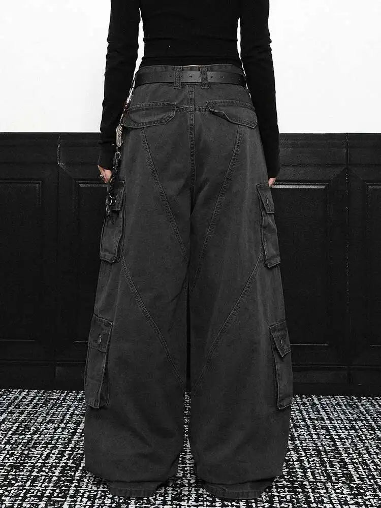 High Waist Gray Pockets Denim Long Vintage Wide Leg Jeans New Women Trousers Fashion Tide Spring Autumn 2025 1DH9390