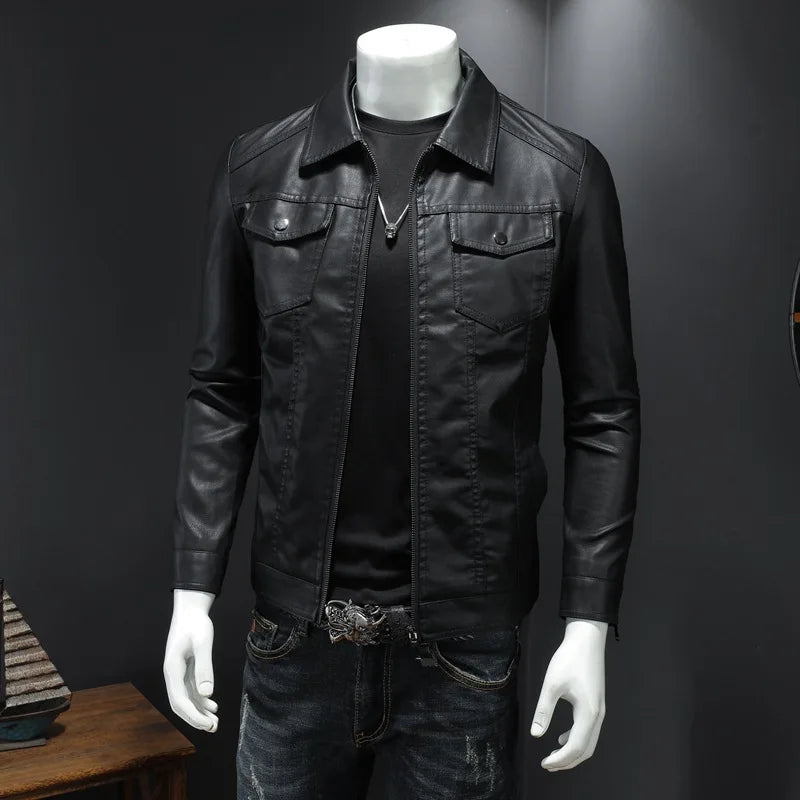 New Trend Men's Leather Jackets Thick Winter Warm Jacket Slim Fit Cool Motorcycle Turn-down Collar Zipper Coats Plus Size